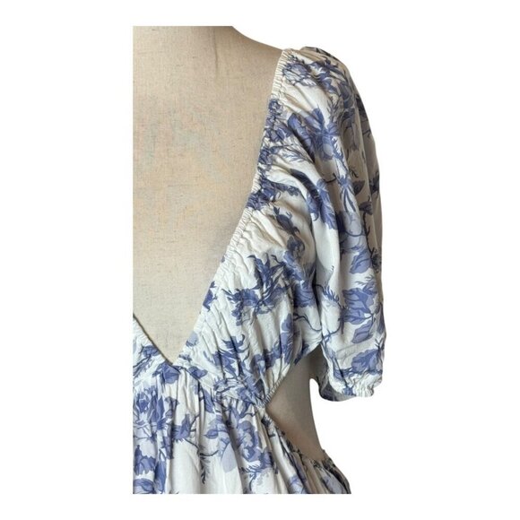 Bardot Dress Women Large Blue White Floral Print Cut Out Eden Mini Cottagecore - Picture 6 of 12